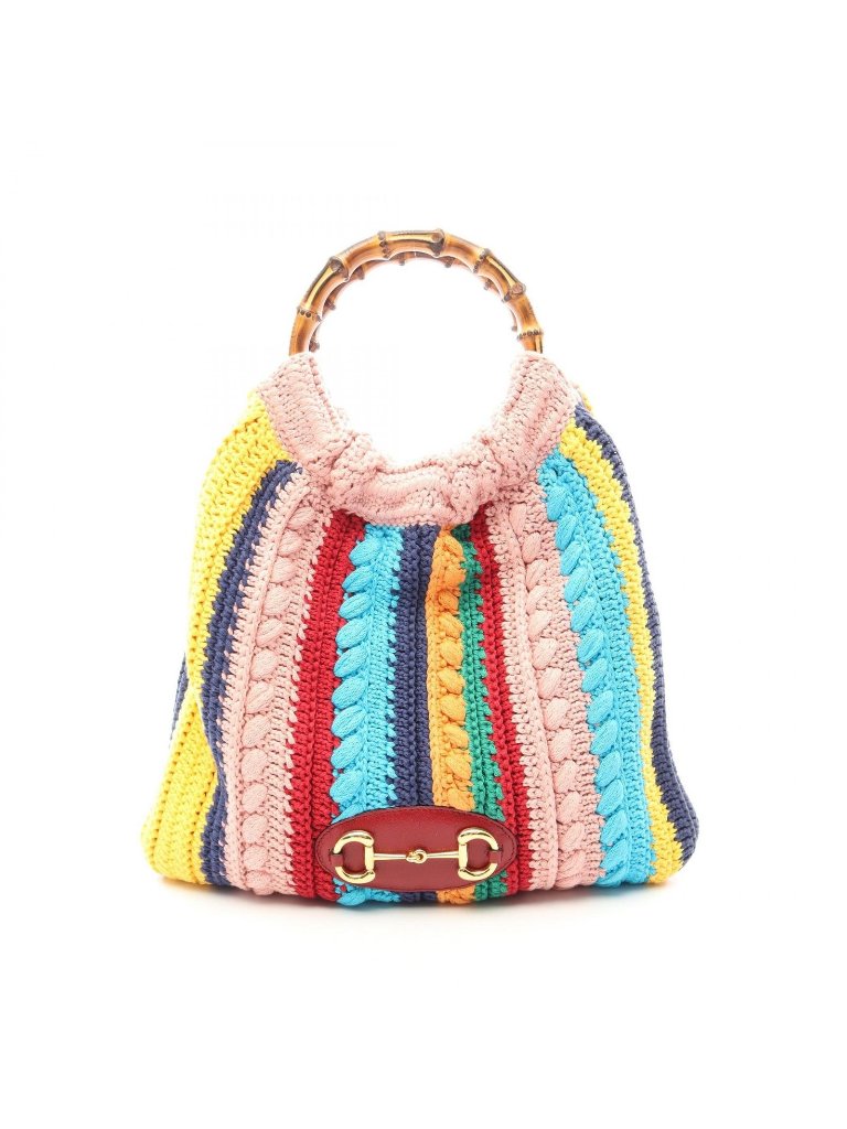 Gucci Handbag Horsebit 1955 Bamboo Multicolor Cotton Leather